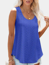Florira Eyelet Round Neck Tank - Trendsi - Flyclothing LLC