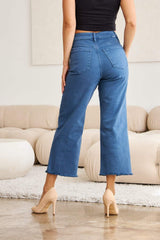 RFM Crop Chloe Full Size Tummy Control High Waist Raw Hem Jeans - Trendsi - Flyclothing LLC