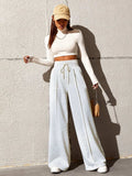 Honey Drawstring Elastic Waist Wide Leg Pants - Trendsi - Flyclothing LLC