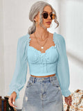 Mesh Sweetheart Neck Flounce Sleeve Top - Trendsi - Flyclothing LLC