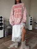 Letter Round Neck Long Sleeve Sweater - Trendsi - Flyclothing LLC