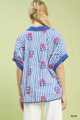 Umgee Stripe Embroidered Button-Front Boho Blouse - Trendsi - Flyclothing LLC