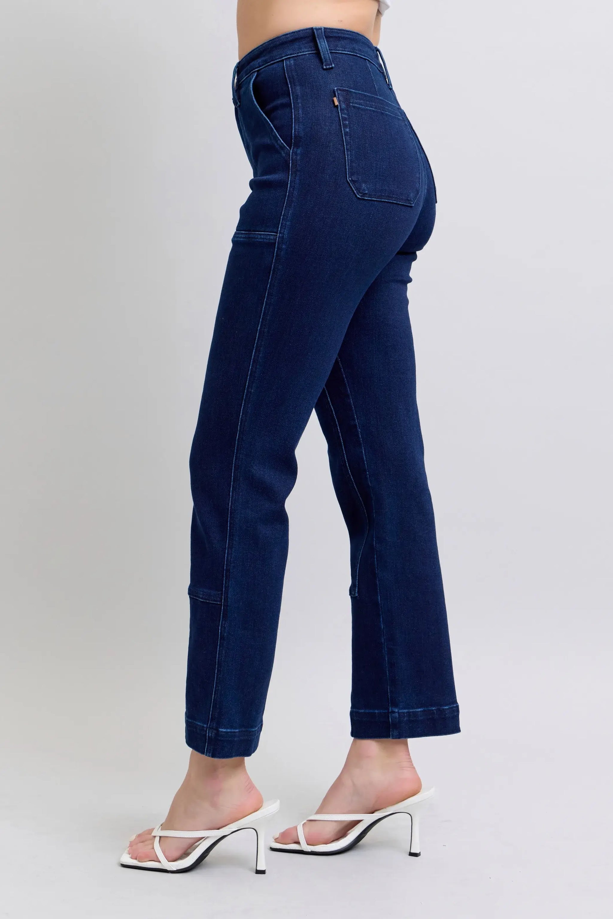 Judy Blue Full Size Hw Work Wear Knee Patch Straight Jeans Plus Size - Trendsi - Flyclothing LLC