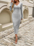 Devine Tied V-Neck Long Sleeve Sweater Dress - Trendsi - Flyclothing LLC