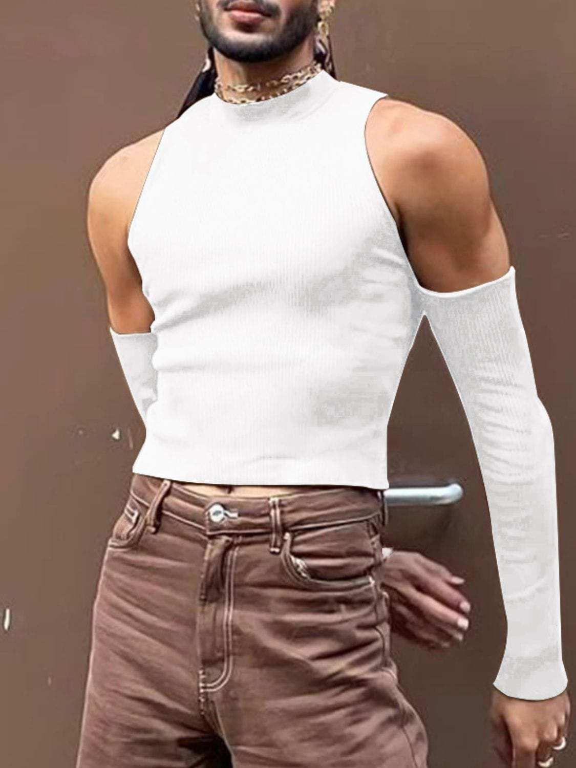 Men's Full Size Mock Neck Cold Shoulder T-Shirt Plus Size - Trendsi - Flyclothing LLC