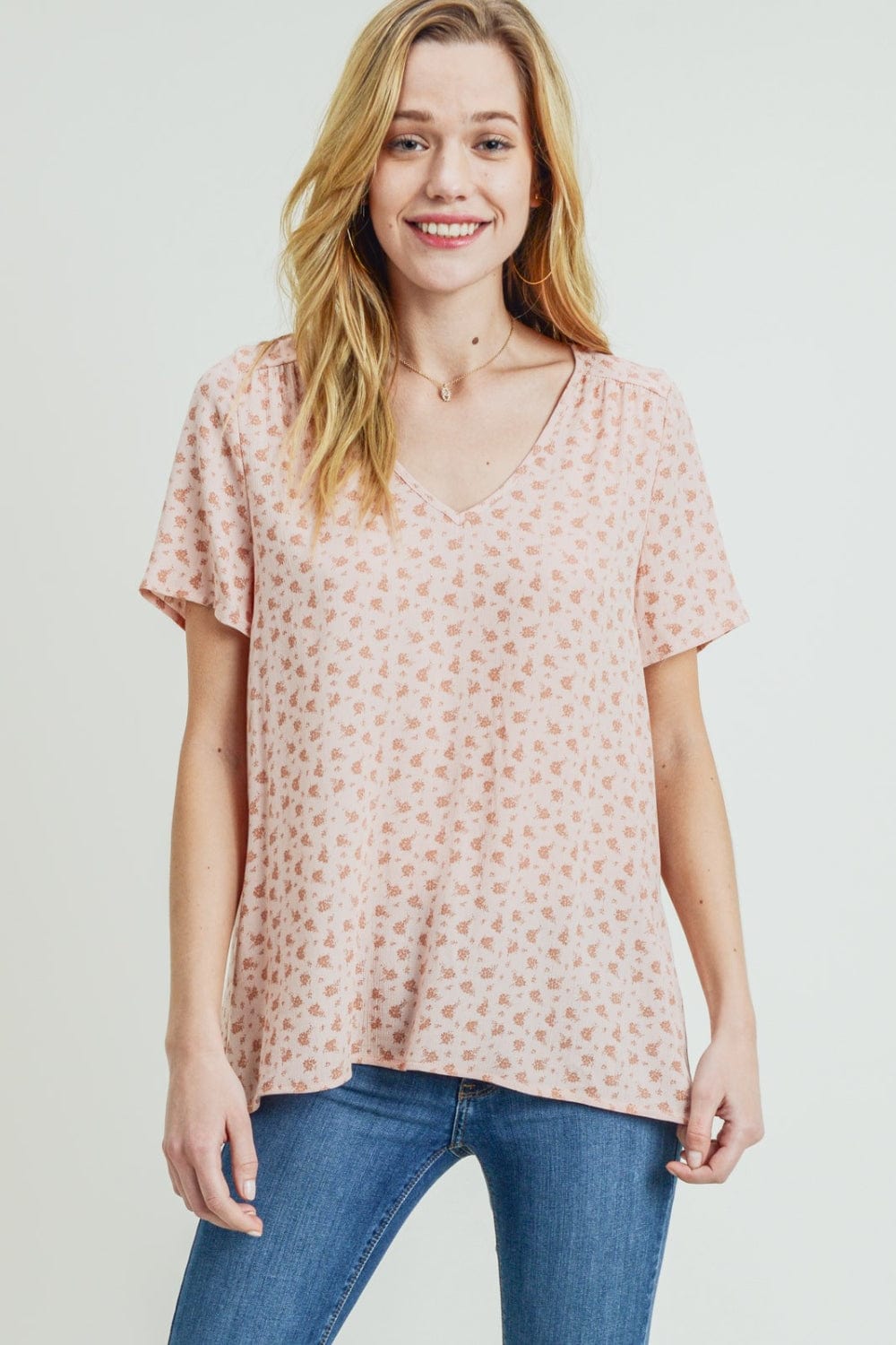 Cotton Bleu by Nu Label Printed V-Neck Short Sleeve T-Shirt - Trendsi