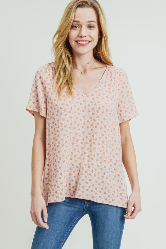 Cotton Bleu by Nu Label Printed V-Neck Short Sleeve T-Shirt - Trendsi