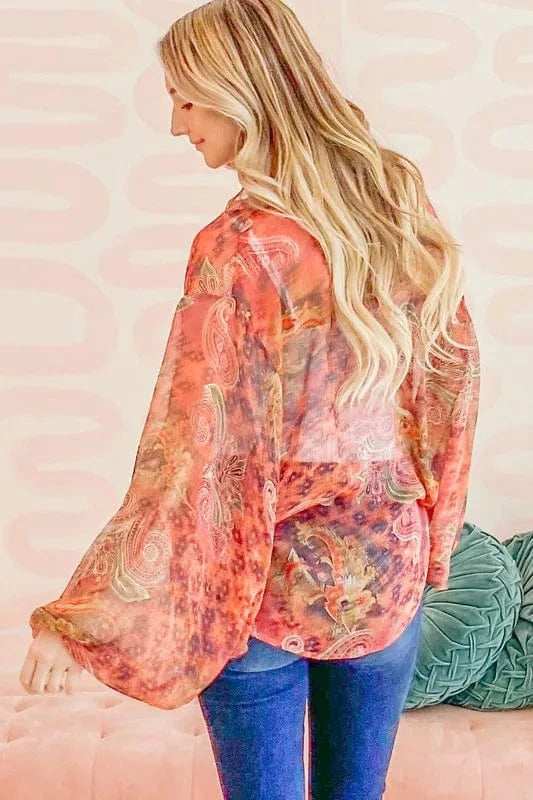 And The Why Front Tie Knot Oversized Print Top - Trendsi - Flyclothing LLC
