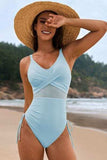 Drawstring Ruched V-Neck One-Piece Swimwear - Trendsi - Flyclothing LLC