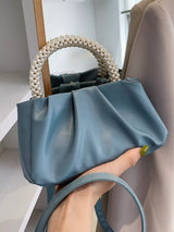 Pearl Handle Ruched Crossbody Bag - Trendsi - Flyclothing LLC