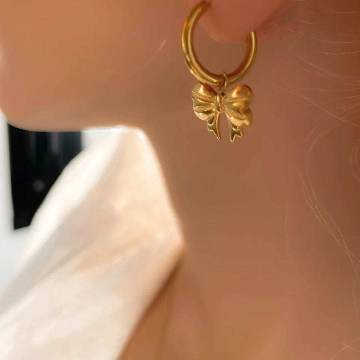 18K Gold-Plated Bow Earrings - Trendsi - Flyclothing LLC