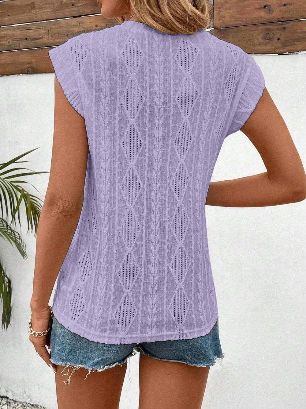 Openwork Round Neck Cap Sleeve Top - Trendsi - Flyclothing LLC