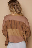 POL Half Button Color Block Drop Shoulder Knit Top - Trendsi