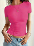 Round Neck Short Sleeve T-Shirt - Trendsi - Flyclothing LLC