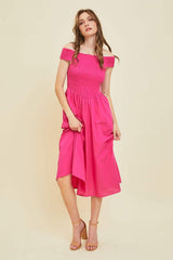 HEYSON Off-Shoulder Smocked Midi Dress - Trendsi - Flyclothing LLC