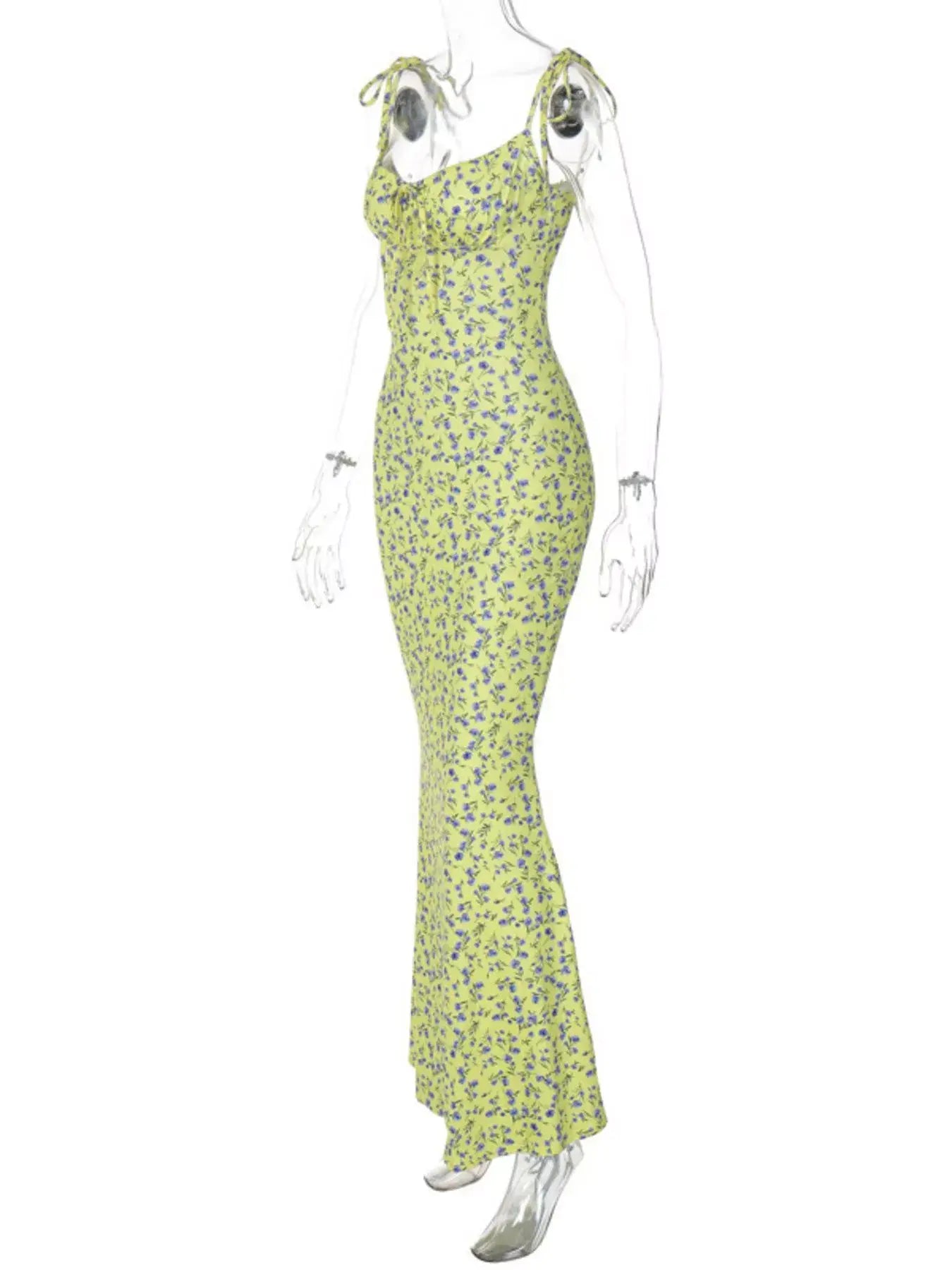 Floral Print Tie Strap Bodycon Maxi Dress - Trendsi - Flyclothing LLC