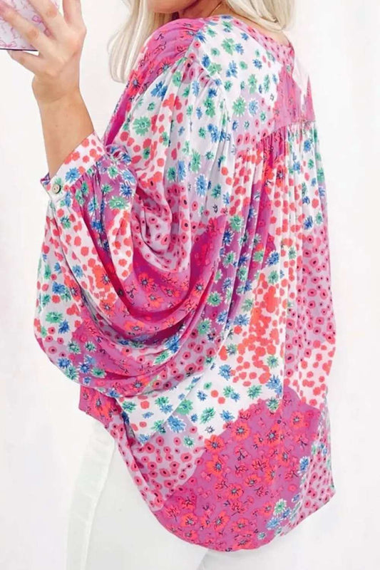 Printed Notched Long Sleeve Shirt - Trendsi - Flyclothing LLC