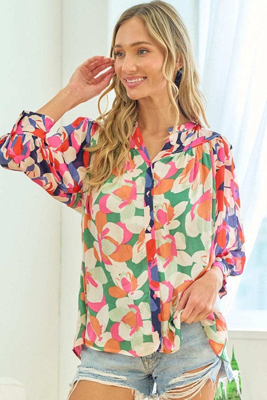 First Love Full Size Floral Button Down Satin Shirt - Trendsi - Flyclothing LLC