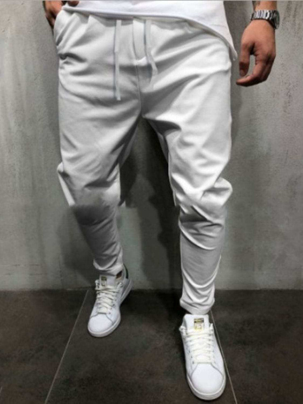 Men's Plus Size Drawstring Cropped Slim Pants - Trendsi - Flyclothing LLC