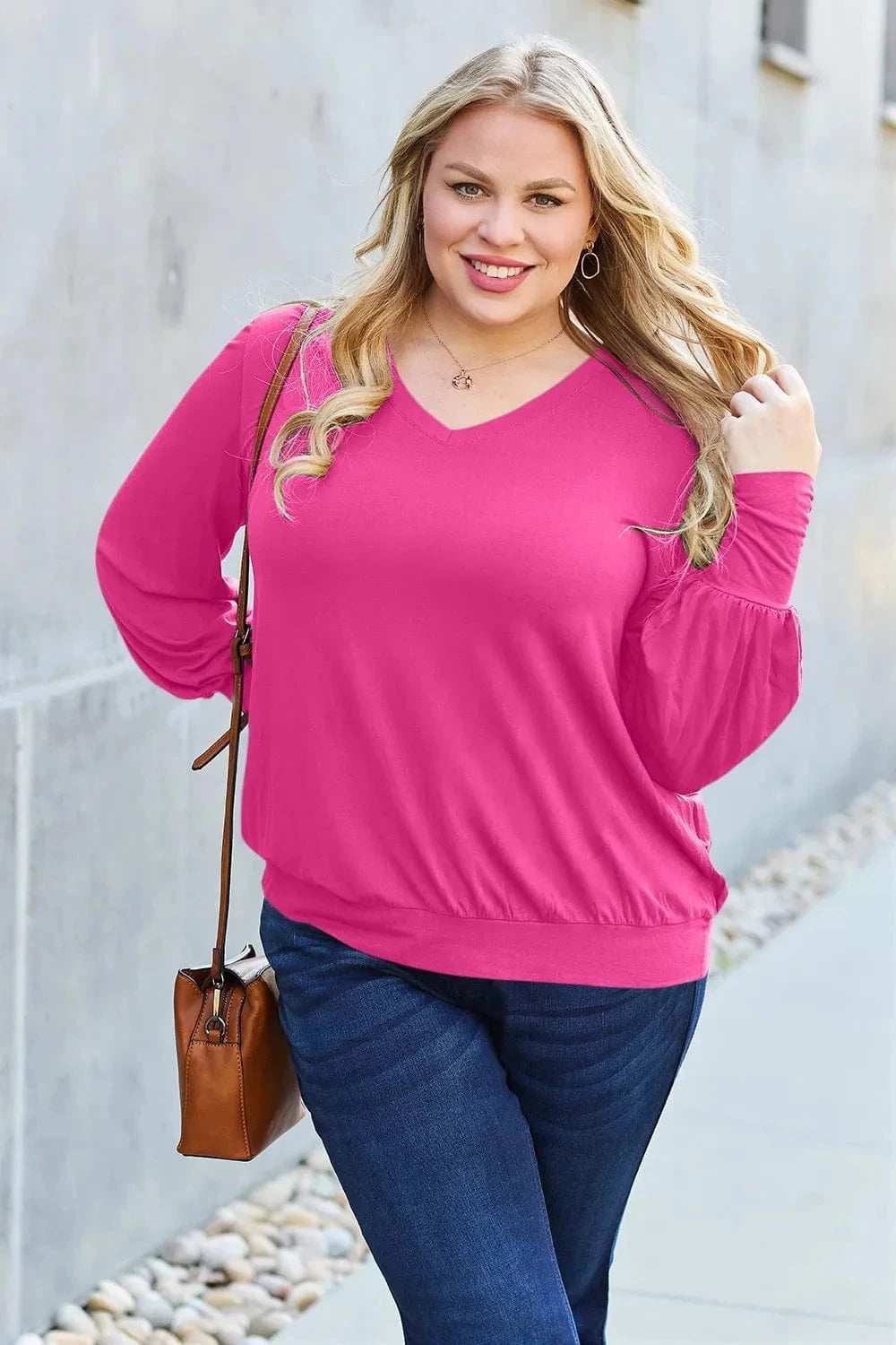 Basic Bae Full Size V-Neck Lantern Sleeve Top - Trendsi - Flyclothing LLC