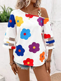 Flower Asymmetrical Neck Blouse - Trendsi
