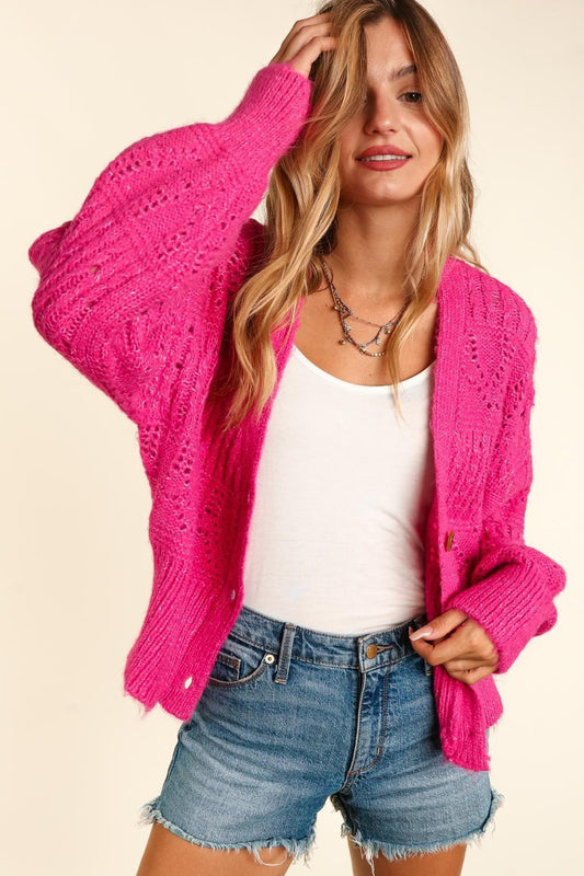 Haptics Full Size Button Down Crop Long Sleeve Cardigan - Trendsi