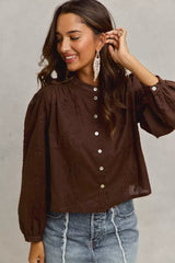 SO ME 3d Floral Woven Long Sleeve Front Button Shirt - Trendsi - Flyclothing LLC