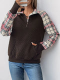 Perfee Plaid Half Zip Long Sleeve Sweatshirt - Trendsi
