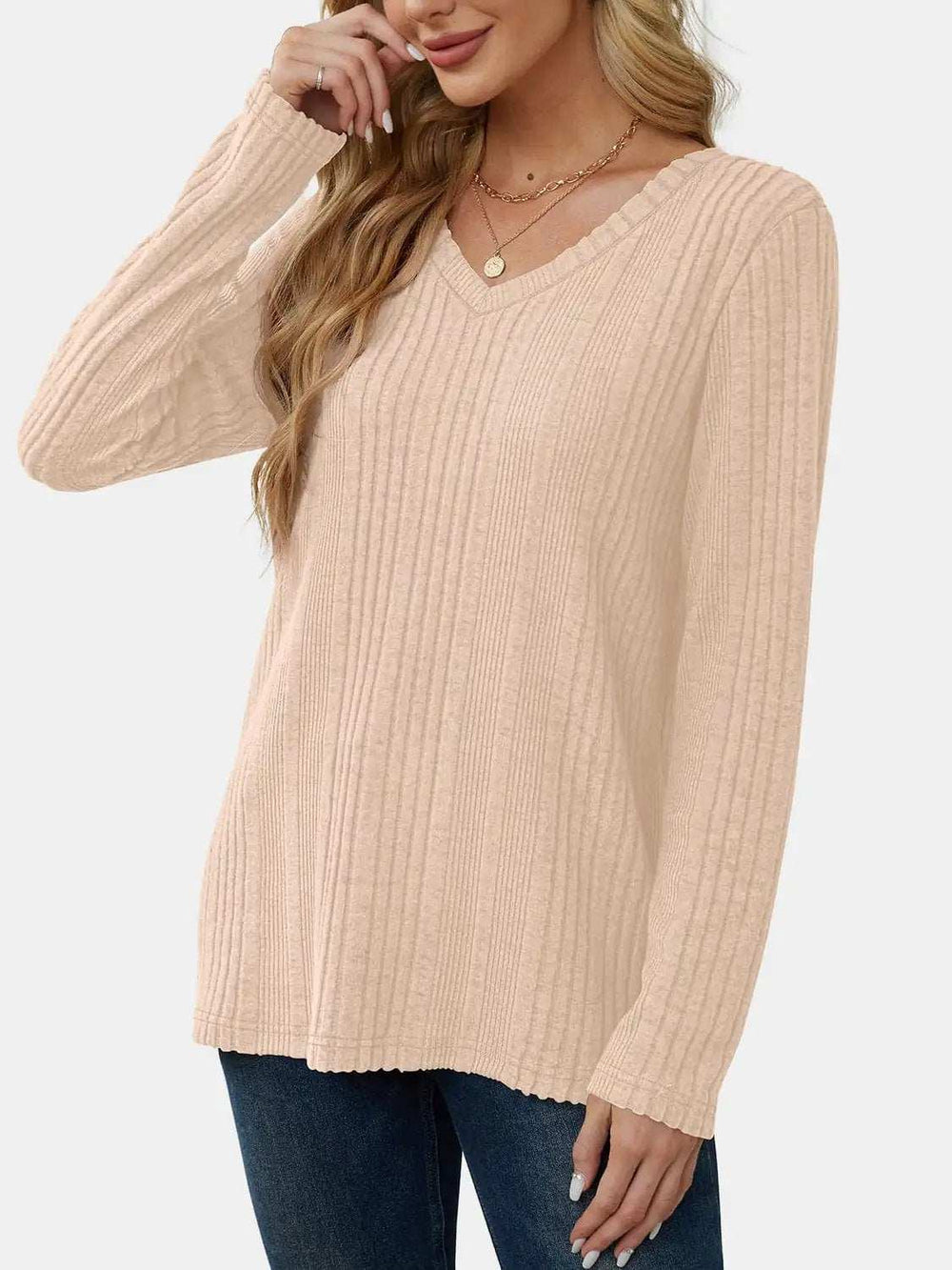 V-Neck Long Sleeve T-Shirt - Trendsi - Flyclothing LLC