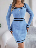 Contrast Trim Long Sleeve Sweater Dress - Trendsi - Flyclothing LLC