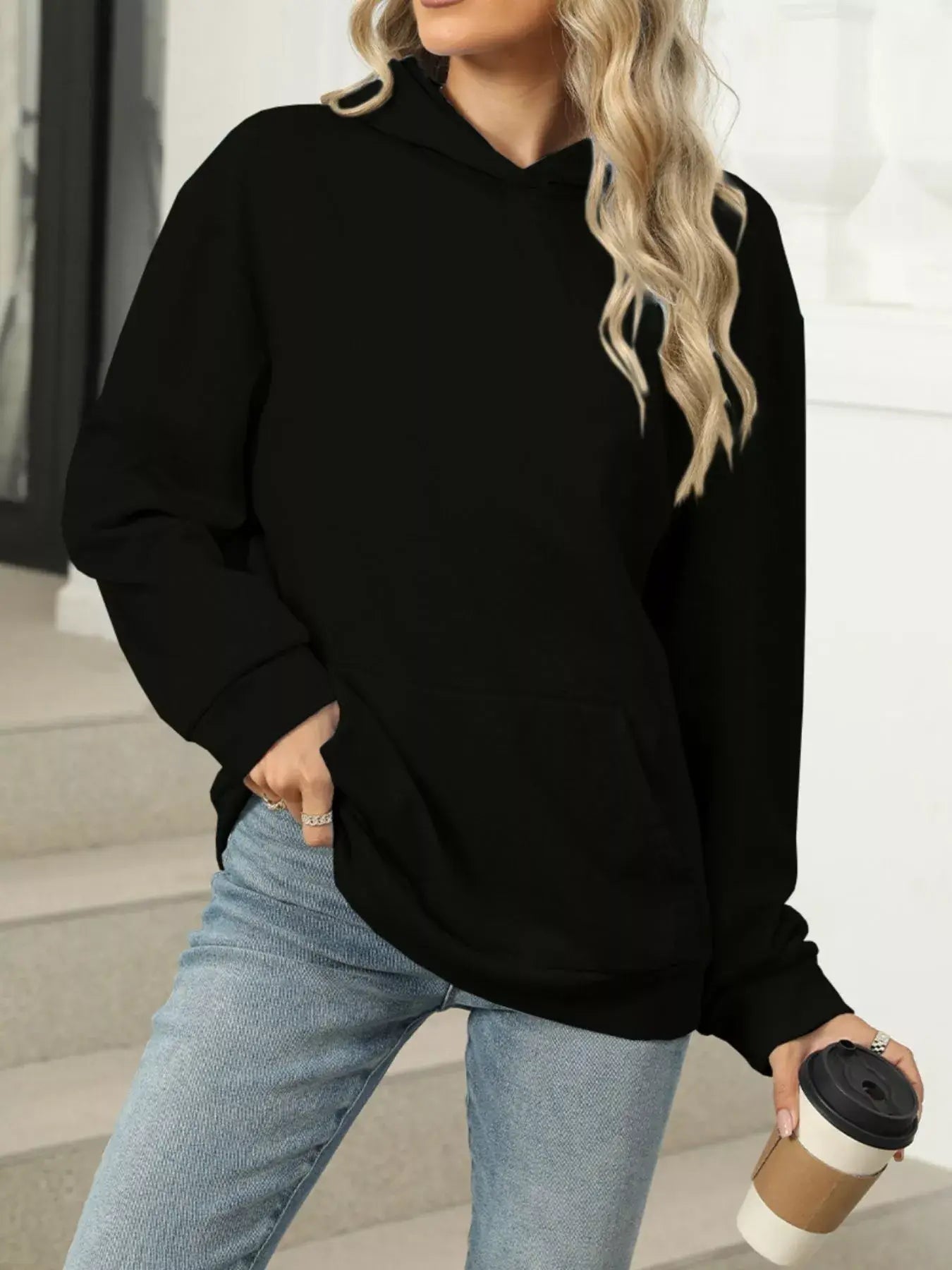 Kangaroo Pocket Long Sleeve Hoodie - Trendsi - Flyclothing LLC