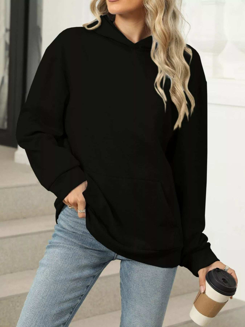 Kangaroo Pocket Long Sleeve Hoodie - Trendsi - Flyclothing LLC