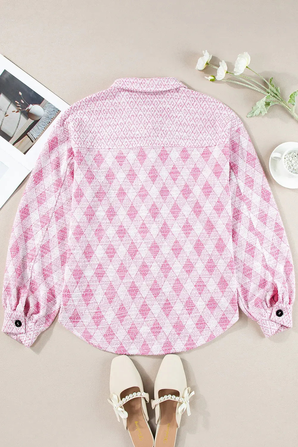Geometric Print Textured Flap Pocket Shacket - Trendsi - Flyclothing LLC
