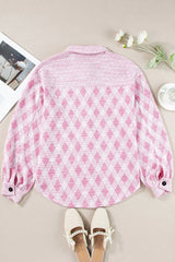 Geometric Print Textured Flap Pocket Shacket - Trendsi - Flyclothing LLC