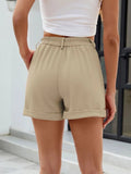 Roll Trim Half Elastic Waist Shorts - Trendsi