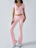 Devine Short Sleeve Top and Bootcut Legging Set - Trendsi - Flyclothing LLC