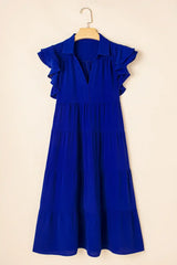 Ruffled Short Sleeve Collared V Neck Tiered Midi Dress - Trendsi - Flyclothing LLC