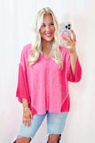 Exposed Seam V-Neck Three-Quarter Sleeve Blouse - Trendsi - Flyclothing LLC