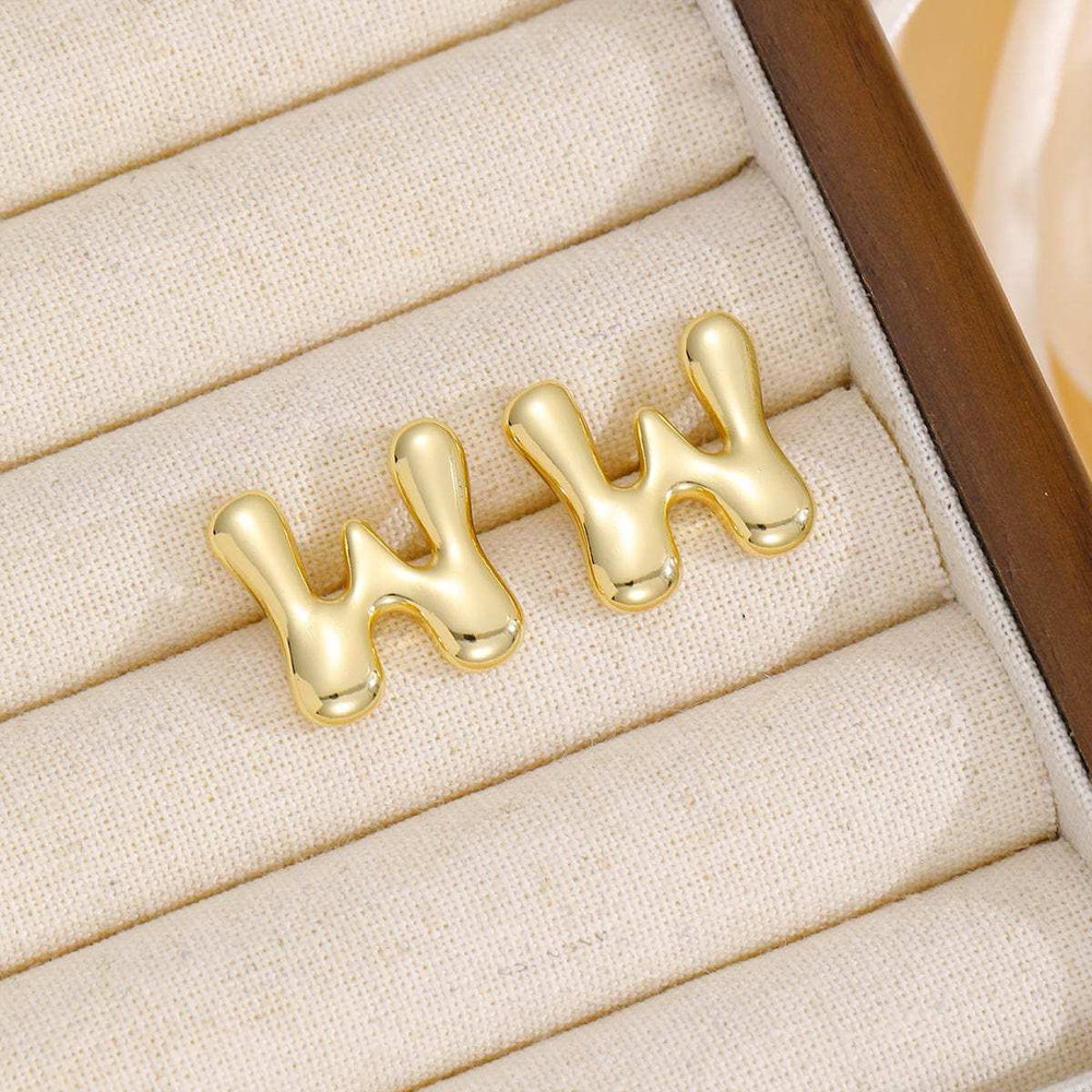18K Gold-Plated Bubble Letter Stud Earrings - Trendsi - Flyclothing LLC