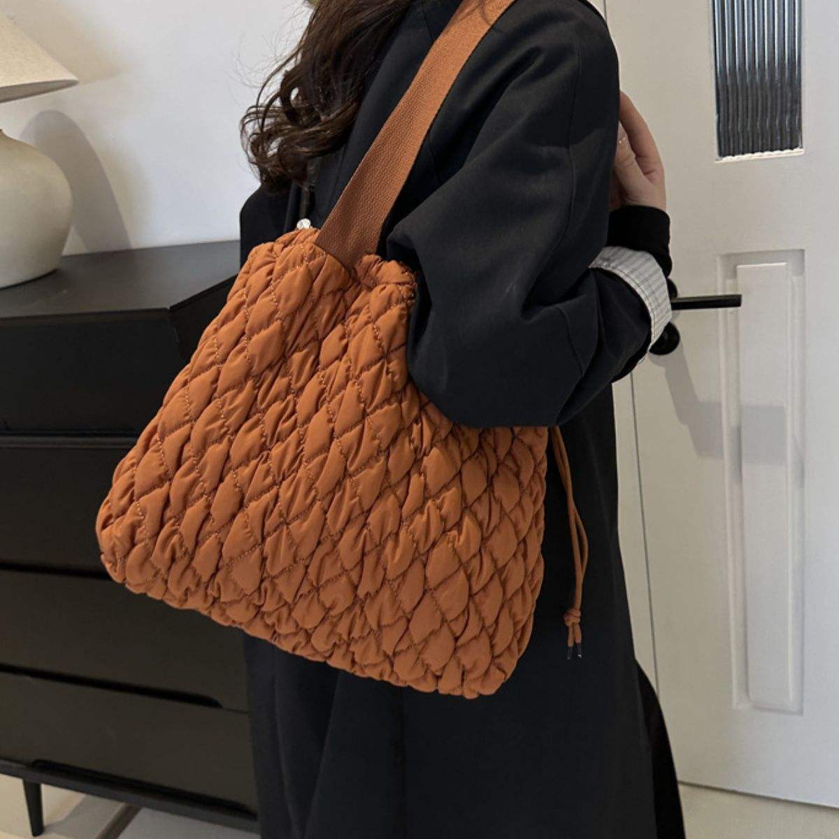 Drawstring Bubble Texture Tote Bag - Trendsi - Flyclothing LLC