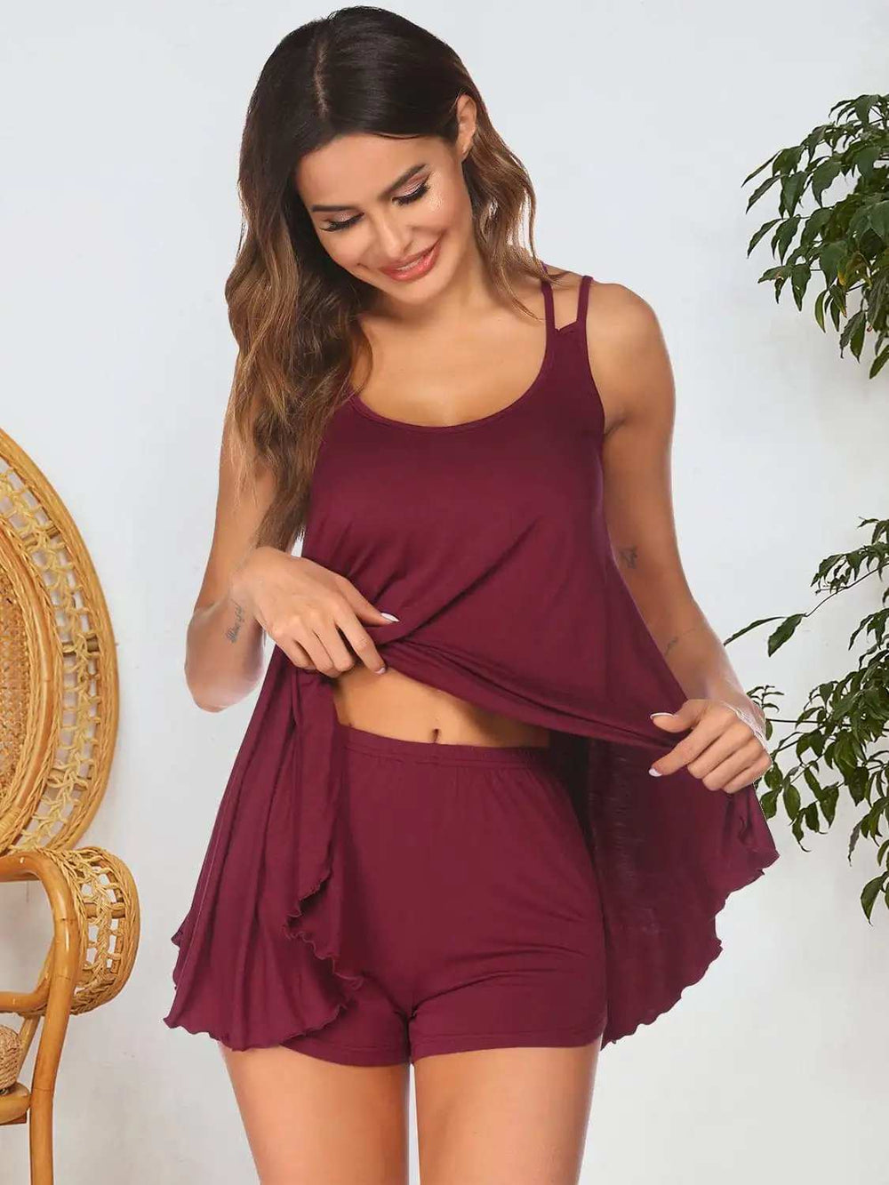 Scoop Neck Top and Shorts Lounge Set - Trendsi - Flyclothing LLC