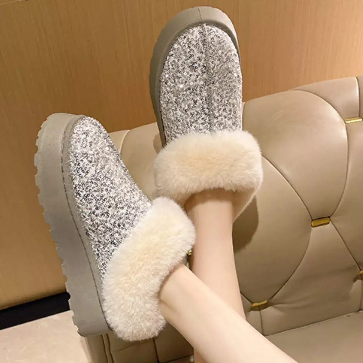 Sequin Round Toe Platform Boots - Trendsi - Flyclothing LLC