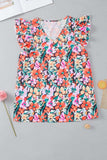 Ruffled Printed V-Neck Cap Sleeve Blouse - Trendsi - Flyclothing LLC