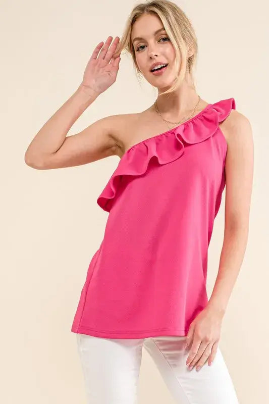 And The Why Ruffle One Shoulder Sleeveless Tank Top - Trendsi - Flyclothing LLC