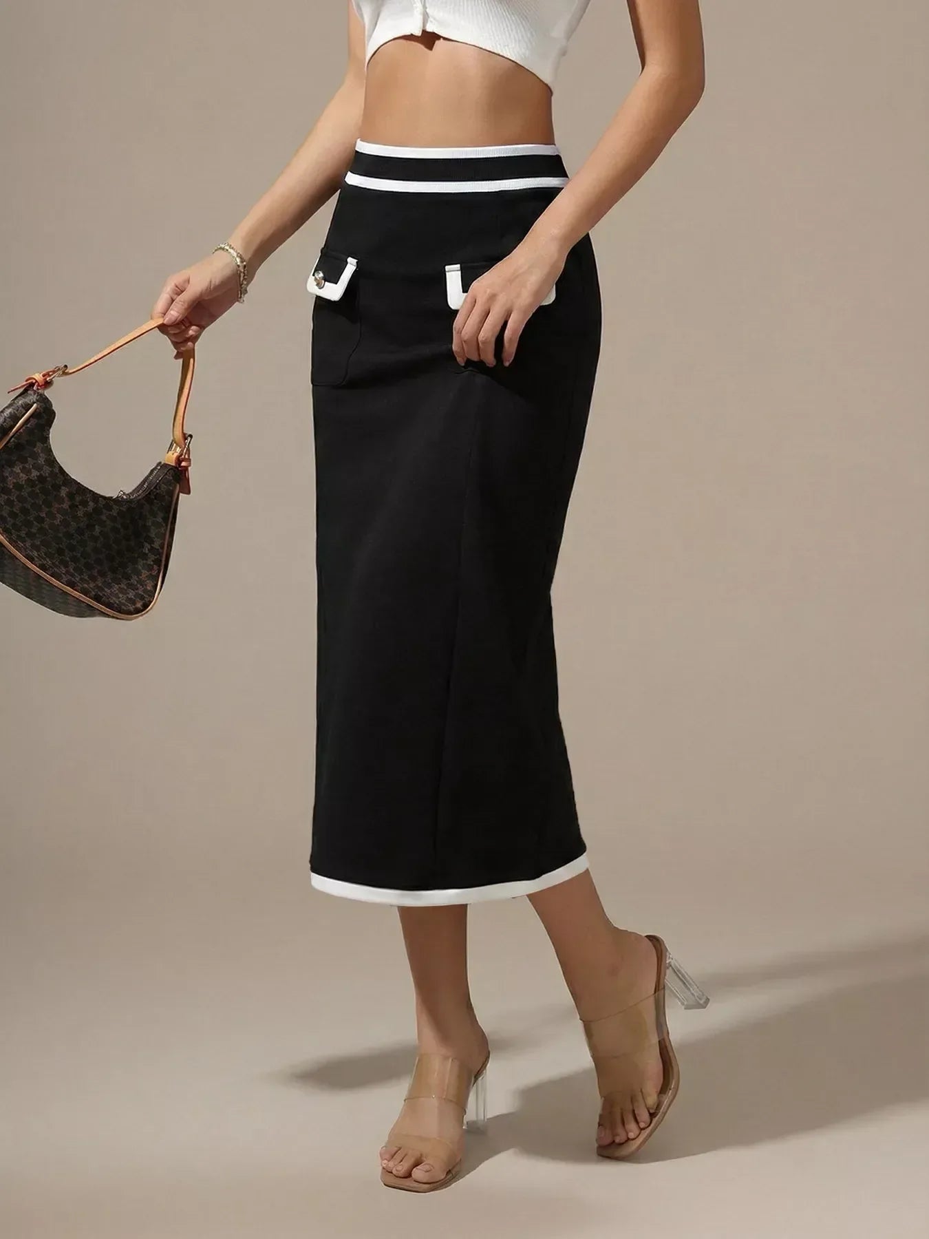 Contrast Trim Skirt - Trendsi - Flyclothing LLC