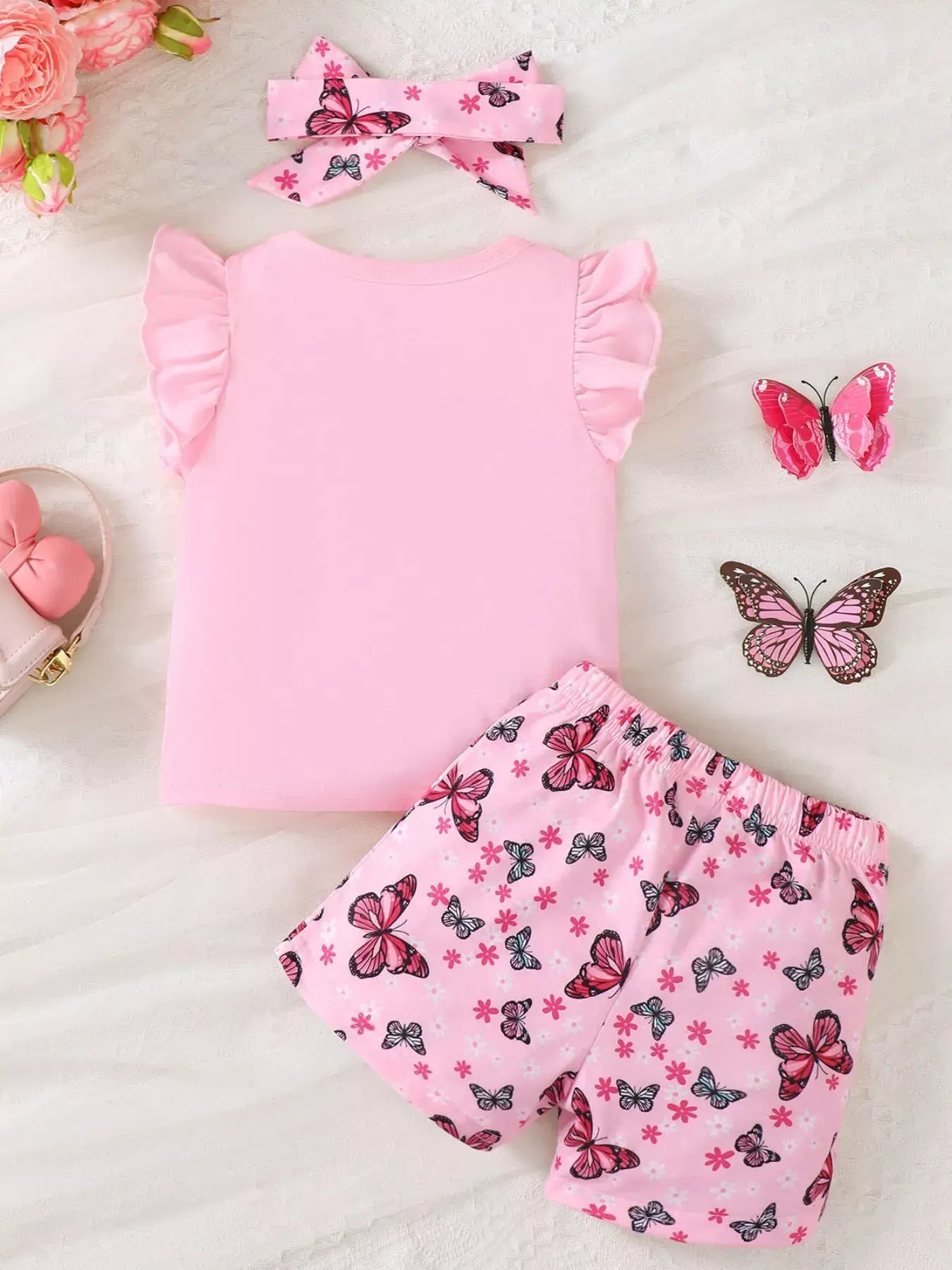 Children's Little Sister Butterfly Print Ruffle Trim Set - Trendsi - Flyclothing LLC