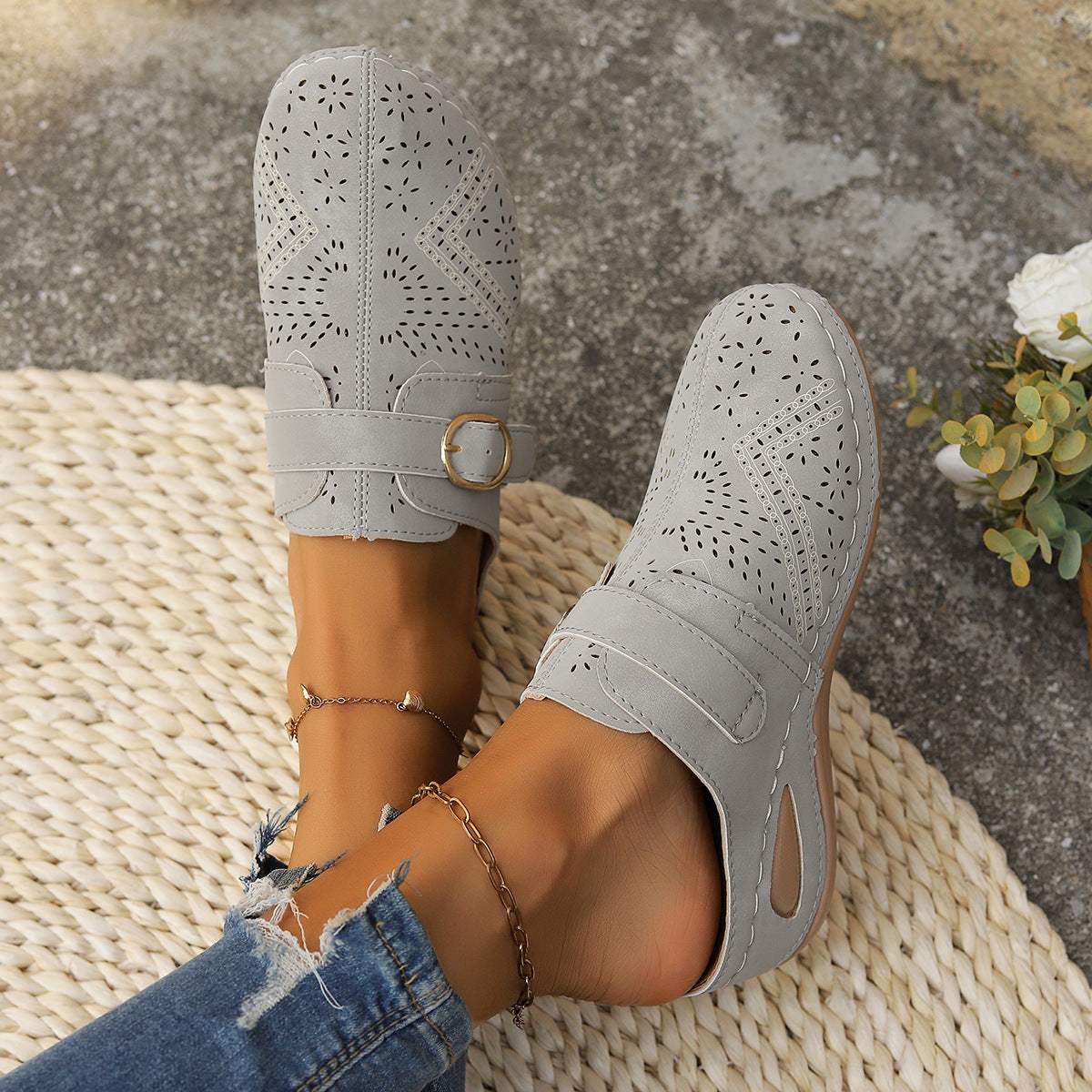 Suede Round Toe Wedge Sandals - Trendsi - Flyclothing LLC