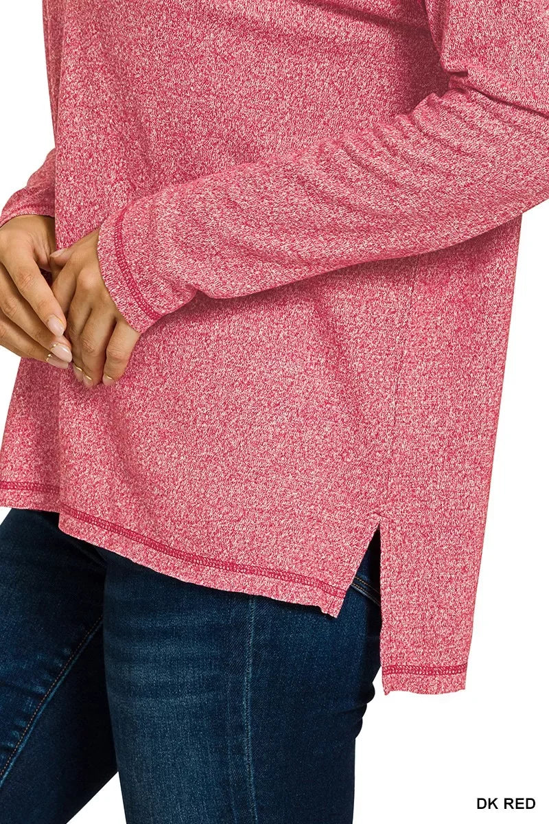 Zenana Soft Melange Hacci Exposed Seam Hi-low Tee - Trendsi - Flyclothing LLC
