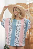 BiBi Leopard Stripe Printed French Terry Oversized Top - Trendsi - Flyclothing LLC