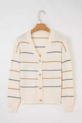 Striped V-Neck Button-Up Cardigan - Trendsi - Flyclothing LLC